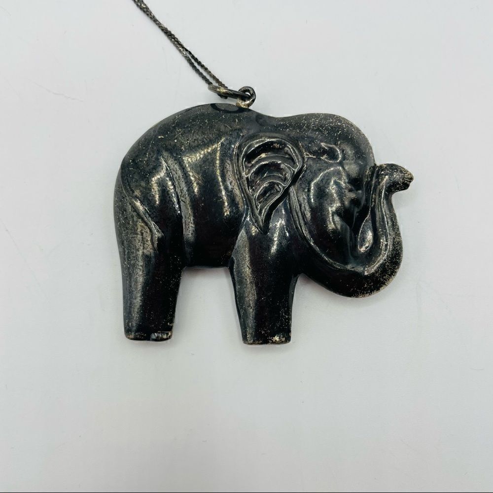Vintage Silver Elephant Long Chain Necklace